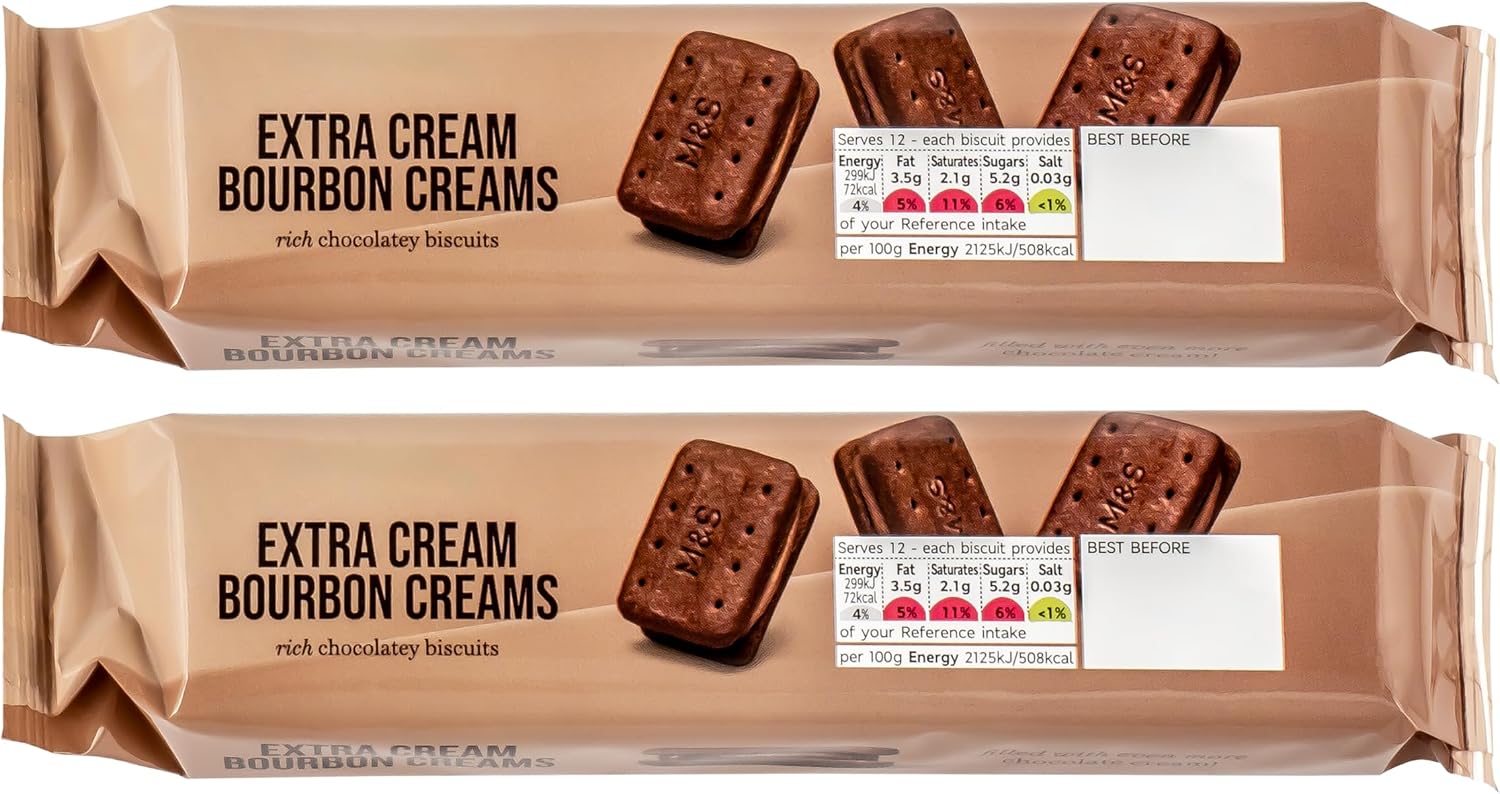 Premium Extra Cream Bourbon Creams, Chocolate Flavoured Biscuits - Set of 2 x 165g Packs