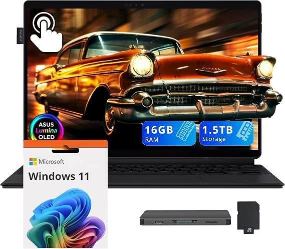 ASUS ProArt 13" OLED 3K Detachable Laptop, Snapdragon X Plus X1P-42-100, 16GB LPDDR5X, 1.5TB Storage (512GB SSD+1TB Docking Station), Adreno Graphics, Backlit Keyboard, Wi-Fi 7, Win 11, Black