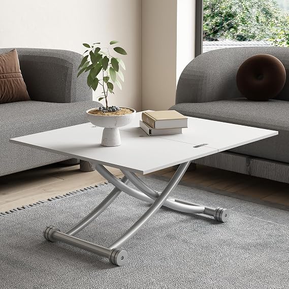 Height Adjustable Folding Coffee Table Lift Top Dining Table, Multi-Functional Folding Tables Space Saving Transform Table