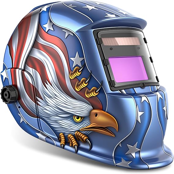 Welding Helmet Auto Darkening Blue Eagle Design Welding Mask 3.86"X2.09" View Area Welding Hood with 4 Sensors Solar Powered Weld Hood Helmet with Adjustable Shade Range 4&9-13 (Model AST02)