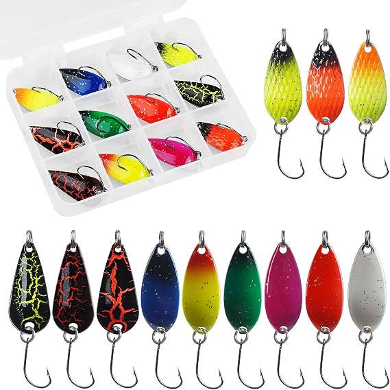 Trout Spoons Fishing Spoon Lure Set Single Hook Trout Lures Hard Metal Trout Baits Mini Fishing Jig Spoon Lures for Perch Char Crappie