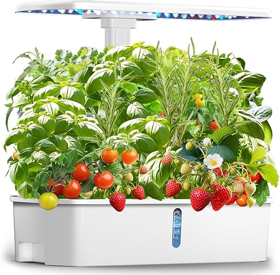 Hydroponics Growing System Kit 12 Pods, Indoor Garden with LED Grow Light | Hydroponic Herb Garden Kit Indoor with 24W ,Height Adjustable, Auto Timer, Quiet Pump, Gardening Gifts for Mom Women