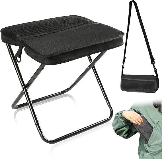 Foldable Backpack Stool for Camping,Portable Folding Stool with Shoulder Strap,Camping Stools Folding Lightweight for Fishing,Queuing,Mountaineering,Hiking,Gardening,Traveling(Black)