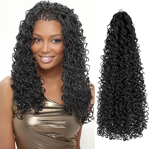 8 Packs of 55-Inch Wavy Small Box Braids Crochet Hair - Knots, Curls, and Waves with ZiZi Braids - Synthetic Hand Crochet Extensions - 28 Strands/Pack - Ideal for Black Women(1B)