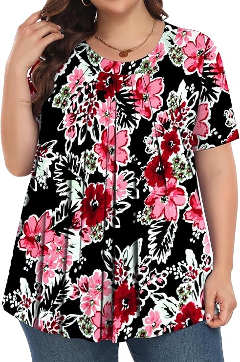 Plus Size Tops for Women Short Sleeve Shirts Crew Neck Casual Loose Fit Tunic Blouses