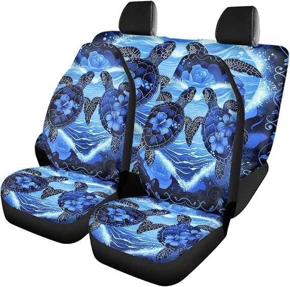 Blue Double Turtle Car Seat Covers Full Set 4 Pieces Womens Auto Interior Accessories Cute Auto Front Rear Seat Protector Full Set Universal Fit Most Vehicle