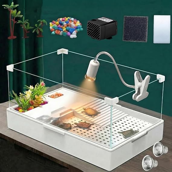 Turtle Tank Kit with Light and Water Pump, Small Turtle Habitat Starter Kit