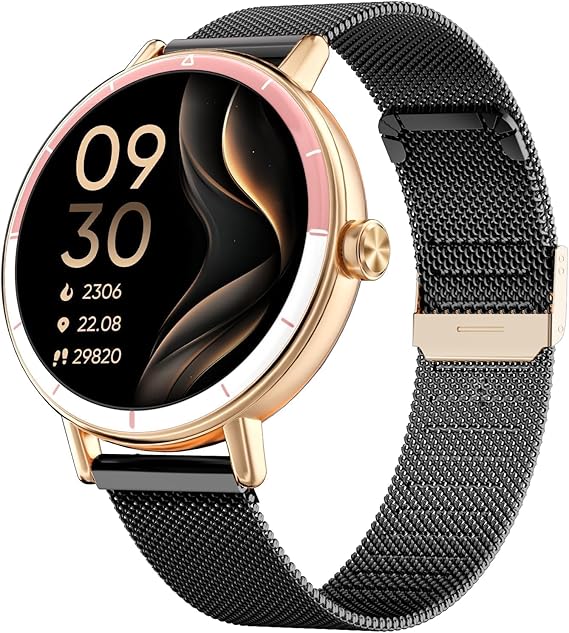 TOOBUR Smart Watch for Women Men with Two Bands, 40mm HD Smartwatch, Compatible with Android & iOS, Answer/Make Calls, Fitness Watch with Step/Sleep/HR Tracker, IP68, Stylish Gift, Black-Gold