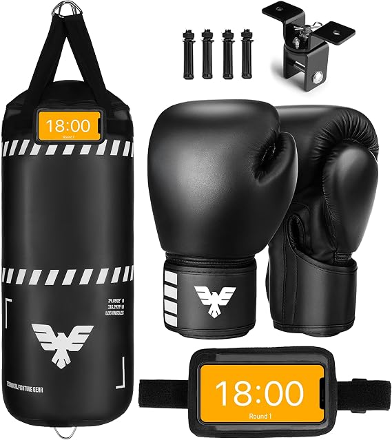 Elite Sports Kids Boxing Punching Bag Set - 2 ft Heavy Boxing Bag, 6oz Gloves & Phone Case Youth Boxing, MMA, Home Gym & Martial Arts Training Equipment (UN-Filled)