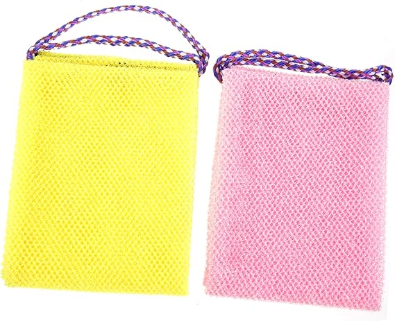GALPADA 2pcs Exfoliating Towels for Body Scrubbing African Wash Net Bath Scrubber Drawstring Gentle Skin Exfoliation for Back Lightweight Compact Design