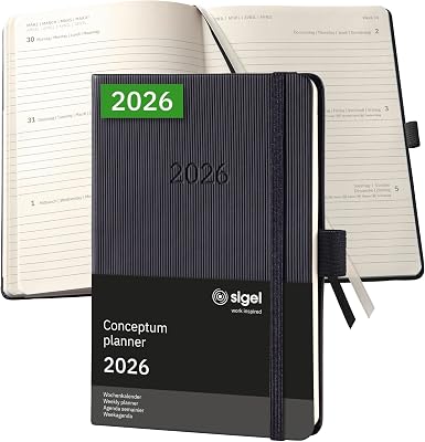 SIGEL C2613 Weekly planner Conceptum 2026-1 year - approx. A6 - black - 2 pages = 1 week - hardcover - 80 gsm - 176 p. - PEFC-certified