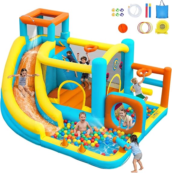 Inflatable Bouncy Castle with Water Slide, 365×295×210cm