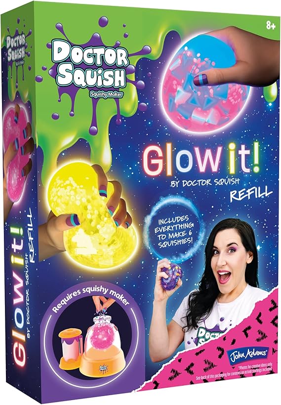 Doctor Squish John Adams Glow It! Squishy Maker Refill Pack: Make Your own Glow in the Dark squishies! | Arts & Crafts | Ages 8+