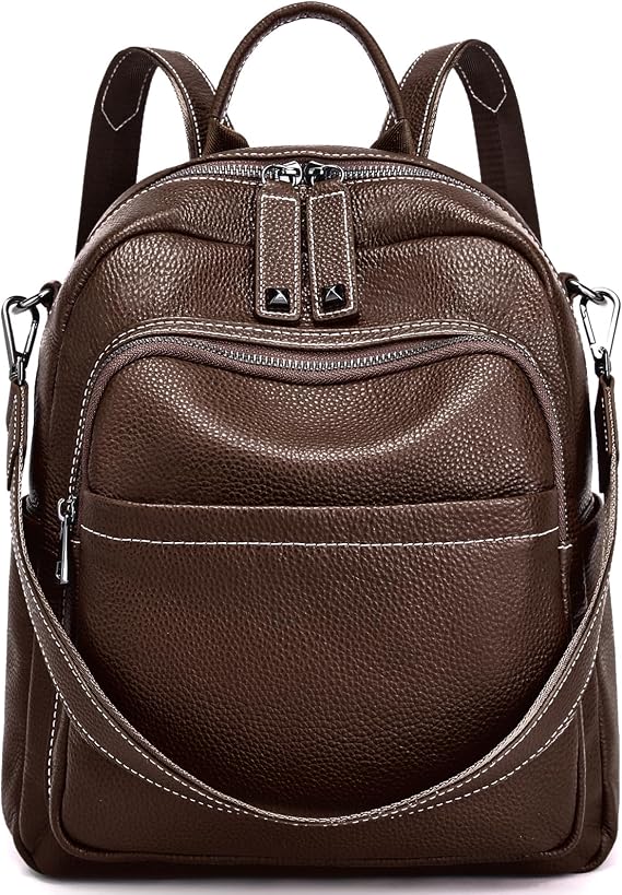 BOYATU Genuine Leather Backpack Purse for Women: Anti Theft Convertible Soft Backpacks - Elegant Womens Travel Backpack, 05 Ebony Brown, Traditional Backpacks