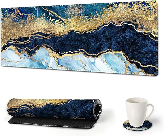 ArtSo Large Gaming Mouse Pad Extended Desk Pad XL Keyboard Mat Long Mousepad Decor Writing Pad 31.5x11.8inch Non Slip Rubber Base with Stitched Edges for Work, Game -Blue Marble