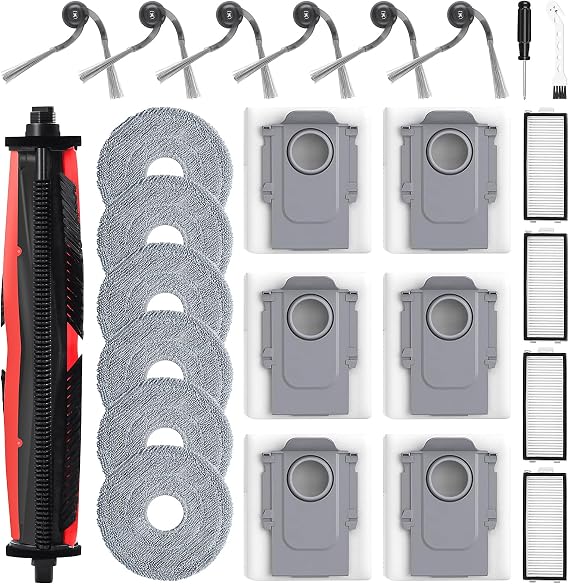 25 Pack Replacement Parts Compatible with Roborock Saros Z70 Robot Vacuum | Compatible with Roborock Saros Z70 Accessories Kit With 1 Main Brush,6 Dust Bags,6 Mop Pads,4 Hepa Filters,4 Side Brush