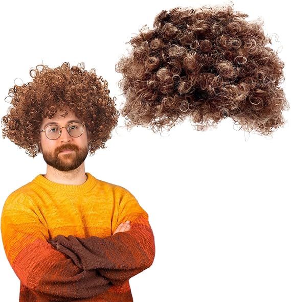 EUPSIIU Brown Curly Wig for Women Girls, Ladies Fancy Dress Wig Synthetic Hair Wigs, 80's Curly Hair Disco Hair Fancy Dress, Short Curly Wigs Full Head, for Daily Use Cosplay Party