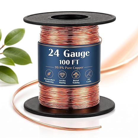 Therwen 100ft 24 Gauge Copper Wire for Gardening, Electroculture, Bonsai, Jewelry Making Beading DIY Craft Pure Bare Copper Wire Spool