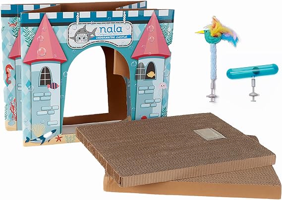 Presents Nala Cat Underwater Castle Scratcher Box with Toys - Interactive Scratch Pad