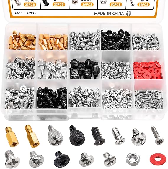 mxuteuk 502PCS Computer Screws Motherboard Standoffs Screws Kit PC Screws Laptop Screws PC Case Screws Fan Screws HDD Screws Replacement for HDD Hard Drive,PC Case,PC Fan,ATX Case, SSD,CD-ROM