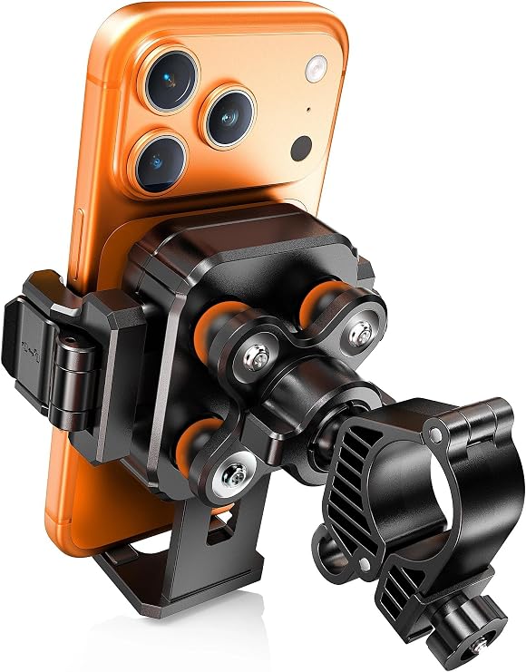 Dual Vibration Dampener Motorcycle Phone Mount Holder, Black | Not Block Camera, Fit iPhone 17/16/15/14/13 Pro Max, 4.7-6.7" Phones