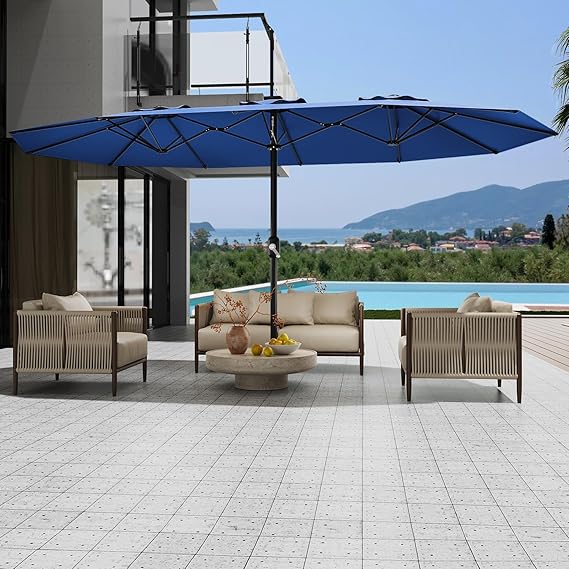 13 FT Double-Sided Rectangle Patio Market Umbrella, Heavy Duty Waterproof and Windproof Umbrella, for Poolside, Lawn & Backyard