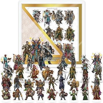 Skinny Minis Fantasy Heroes Variety, 36 Flat Minis for Tabletop Game, DND Compatible 2D Miniatures, TTRPG Miniatures, NPCs, Player Characters, Wargame Campaigns, Dragonborn, Elf, Dwarf, Gnome & More