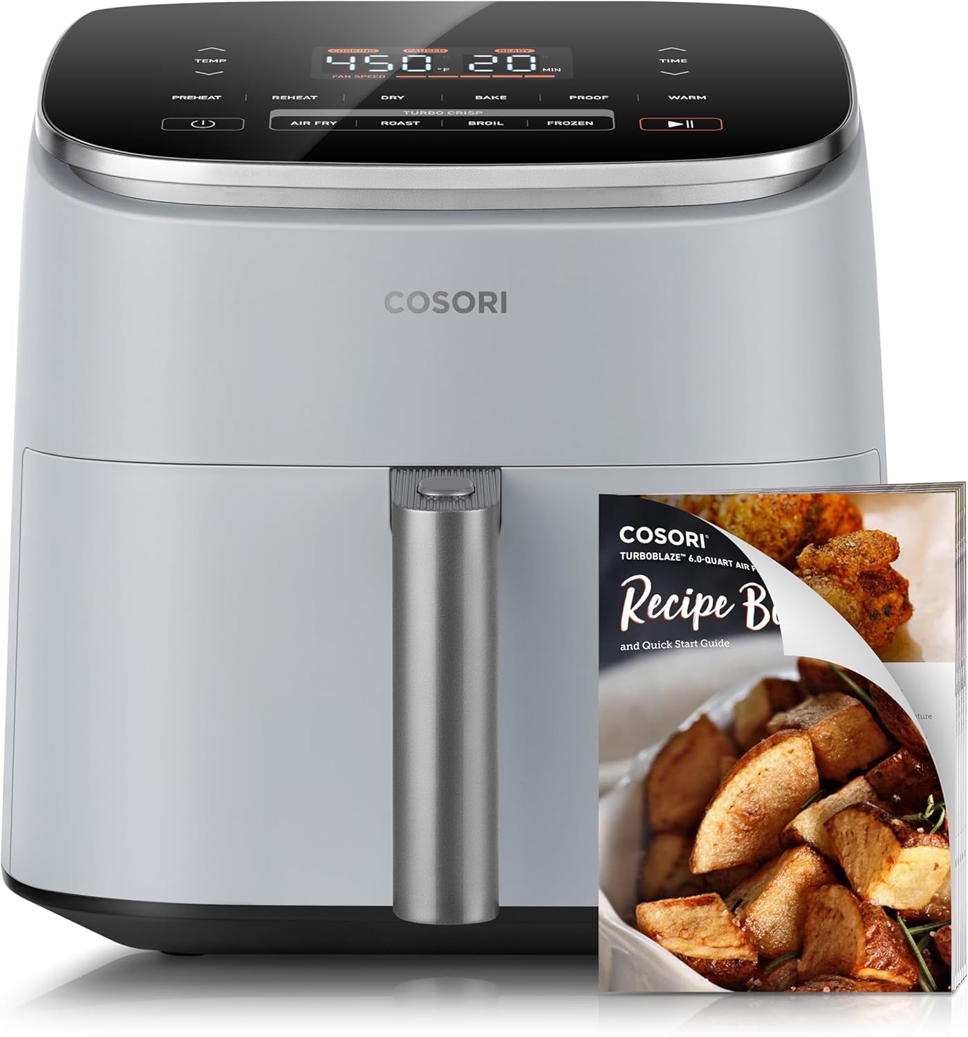 COSORI Air Fryer 9-in-1, Compact but Large 6 Qt, 5 Fast Fan Speeds with 450F for Ultra Crsipy, 95% Less Oil, 100 In-App Recipes, Roast, Bake, Dehydrate, Reheat, Broil, Proof, Light Gray