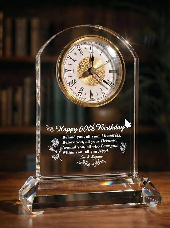 DEEWISH 60th Birthday Gifts for Women Men, 60 Year Old Clock for Mom Dad | Happy 60 Years Birthday Keepsake, Turning 60 Silent Quartz Desk Clock for Grandparent, Spouse, Friend, Home Decor, Gift-Ready