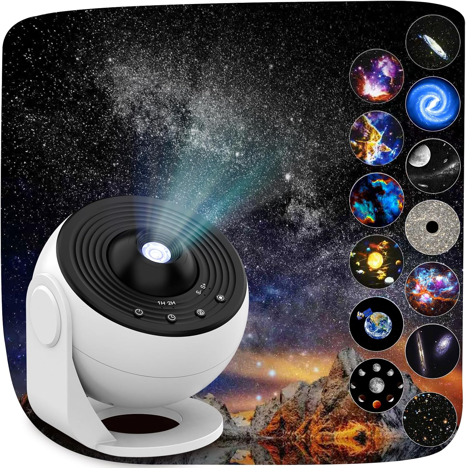 SilentYunLone Planetarium Home Use Room Use Star Projector Light Galaxy Light Starry Sky, Nebula, Moon, Celestial Bodies Ceiling 13 Film Discs Included HD Zoom 3D Effect Projection 6500K Color