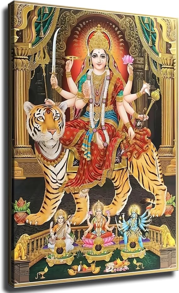 Hindu Religious Indian Goddess Kali Durga Poster Wall Art Canvas Painting Picture Print Living Room Bedroom Decor (Unframed,0812inch)