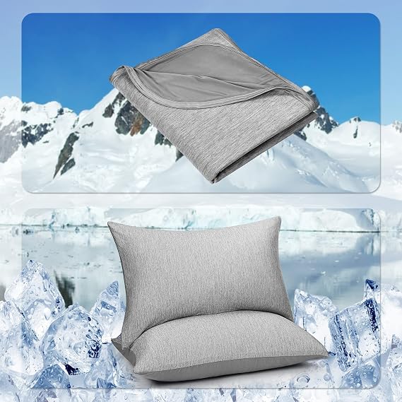 HOMFINE Cooling Pillowcases King Size - Double Side Q-Max 0.439 Cooling Fiber for Pillow Protector, Breathable Cold Pillow Cover for Hot Sleeper Night Sweat, Hidden Zipper, 2 Pack (20"x36", Grey)