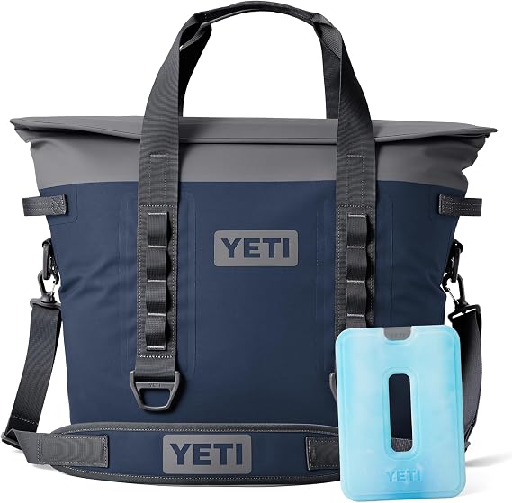 YETI Hopper M30 Portable Soft Cooler with MagShield Access, Navy with ICE Sheet Refreezable Reusable Cooler Ice Pack, Large