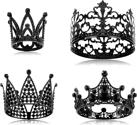 Jetec 4 Pcs Mini Crown Cake Topper Flower Bouquets Accessories, Metal Rhinestone Princess Tiara, Royal Decor for Baby Shower, Wedding, Birthday & Pets(Black,Cute Style)