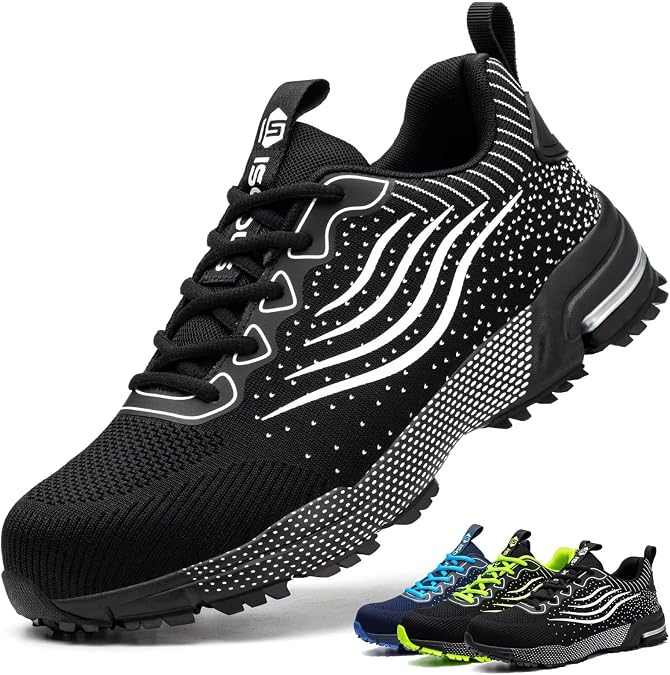 ISOOUS Steel Toe Shoes for Men Women Lightweight Safety Shoes Comfortable | Cushion Steel Toe Sneakers Indestructible Work Shoes Non Slip Breathable Industrial Construction Kevlar Anti-Puncture Unisex
