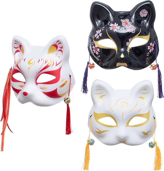 3Pcs Japanese Kitsune Inu Boku Fox Cat Cute Cosplay Half Mask Masquerade Christmas
