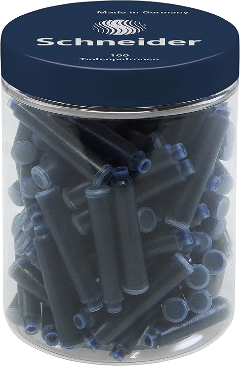 Schneider Schneider Fountain Pen Ink Cartridge European Common Standards Pack of 100 | Non-erasable ink, ball closure, compatible with most fountain pens and cartridge rollerball pens