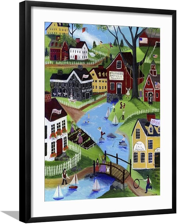 AllPosters Wall Giclee Print Brookside American Folk Art Town on Black Frame by Cheryl Bartley, 18x24