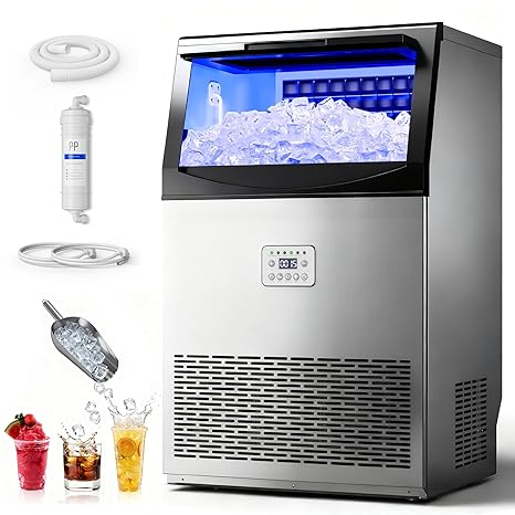 Manastin Commercial Ice Maker, 120lbs/24H Large Ice Machine, 33lbs Storage Capacity, 50 Ice Cubes/15 Mins, Under Counter Ice Maker with Water Filter, Self-Cleaning, Timer, for Home & Bar