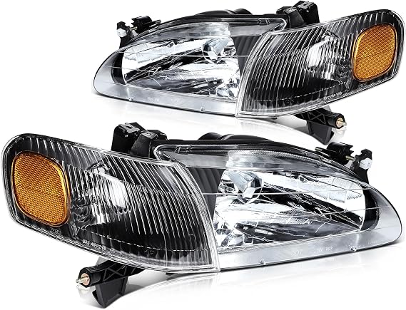 1998-2000 for Toyota Corolla Headlight Assembly Compatible with for 1998-2000 for Toyota Corolla CE Sedan 4-Door 1.8L Headlamp Black Housing Replace Driver and Passenger Side Headlight