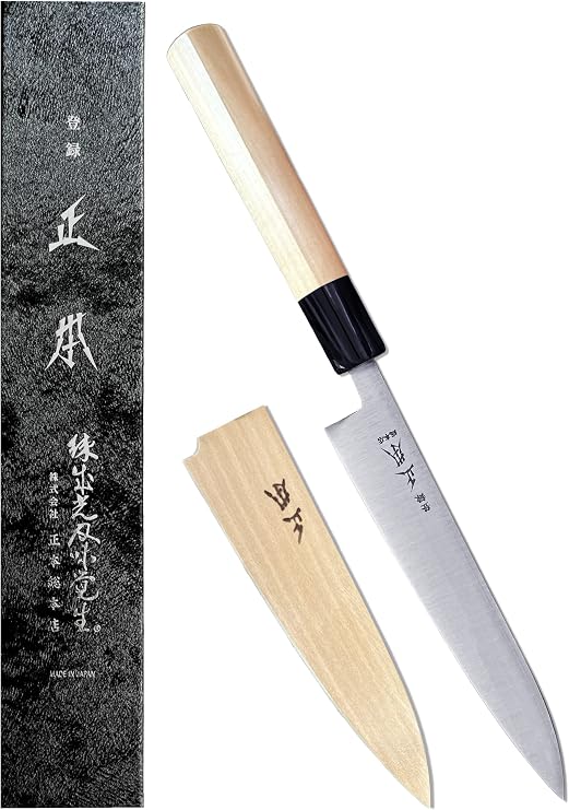 MASAMOTO KS Japanese Petty Knife with Sheath 6.5" (165mm) Made in JAPAN, Professional Kitchen Utility Knife for Fruit and Vegetable, Ultra Sharp Japanese Carbon Steel Blade, Wood Wa Handle