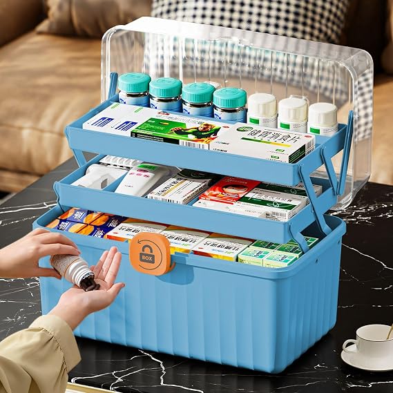 3-Tier Large Medicine Storage Box with Handle and Lid