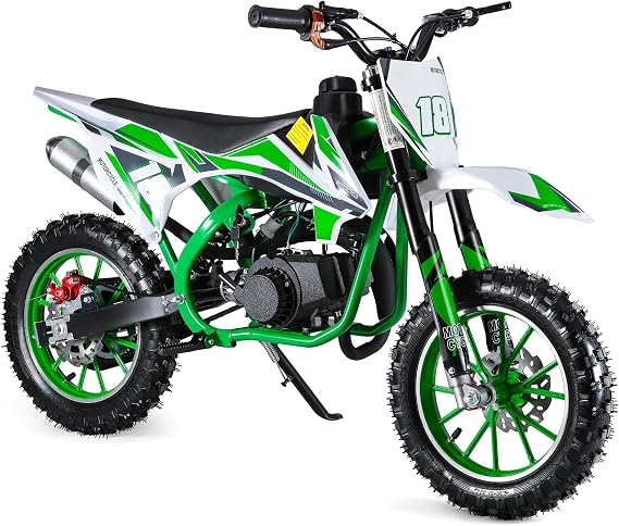 YOXIER 50cc Kids Dirt Bike,2-Stroke Mini Bike, Dirt Bike for Kids 8-14,Gas Pocket Rocket Bike,Gas Motorcycle with Front Rear Disc Brakes, Off Road Mini Motorcycle Max Speed 40 KM/H Green
