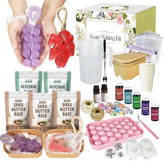 Grape & Strawberry Soap Making Kit for Adults Beginners Making Soap | DIY Fruit Soaps, Grape & Strawberry Soap Making Supplies, Grape & Strawberry Soap Mold, Soap Base and Supplies
