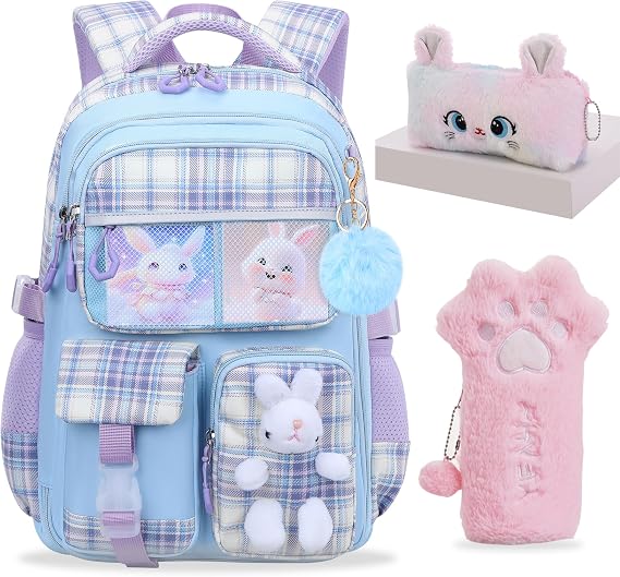 Girls School Backpack for Elementary,Cute Rabbit Backpack for Kids | kawaii backpack,cute bunny school backpack,girls bookbag,pink schoolbag