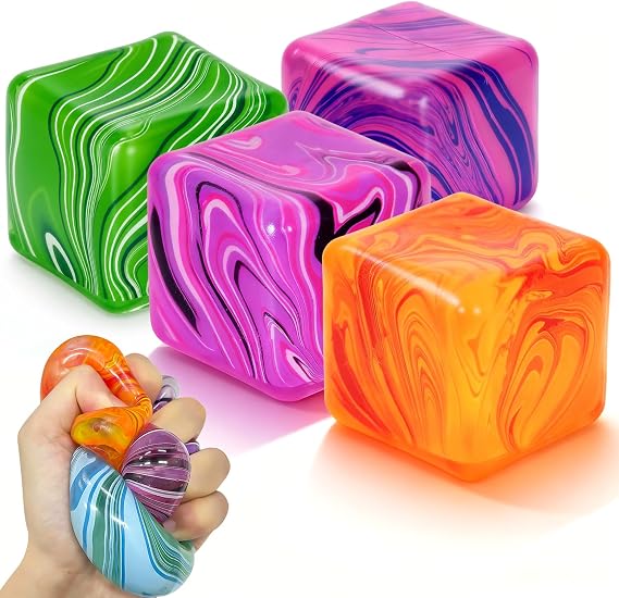 4 Pack Fidget Toys, Squishy Cube, Ice Cube Squishy for Anxiety & Stress Relief for Adults, Slow Rise Sensory Stress Balls, Classroom Prizes