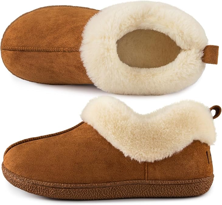 HomeTop Women's Closed-back Slippers Faux Wool Warm Non-slip Outdoor Indoor House Shoes with Fuzzy Collar