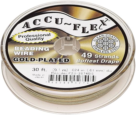Accu-Flex Beading Wire 24Kt Gold-Plated 49-Strand .024 Inch (0.61mm Dia.) 30 Feet