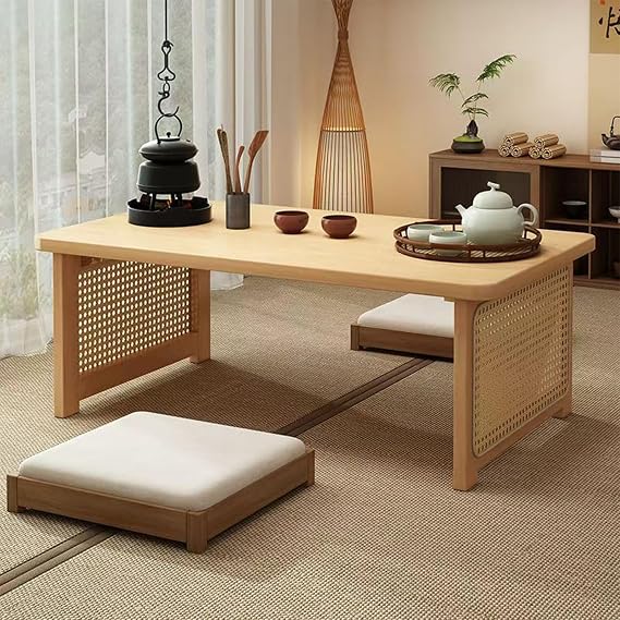 Japanese Floor Table Bamboo Folding Coffee Table Portable Solid Wood Japanese Coffee Table, No Assembly Japanese Dining Table for Sitting on The Floor, Easy Storage(39.4 * 18.9 * 13.8in.)
