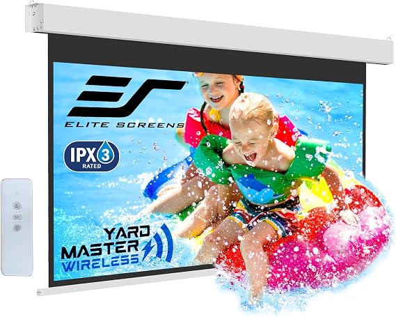 Elite Screens Yard Master Wireless 125" Outdoor Motorized Projector Screen 16:9, Battery Powered, RF Remote, IPX3 Weather Resistant, 4K/8K Ready, Patio Home Theater OMS125WH-BAT-ELEC